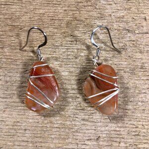 Citrine Agate Silver Wrapped Earrings